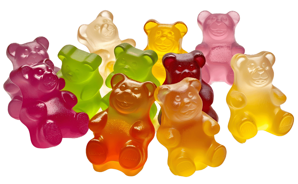Une bande de gummies en forme d'oursons multicolores