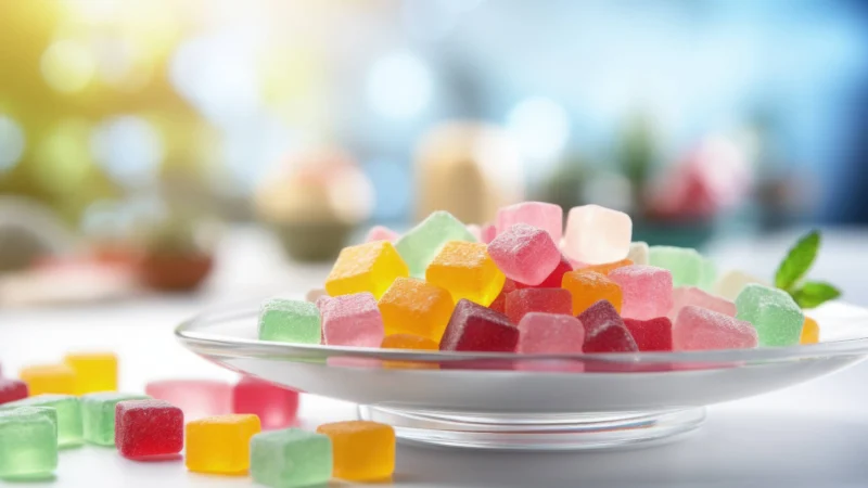 Une assiette remplis de gummies multicolores au ton pastel pour illustrer l'article sur l'origine des gummies.
