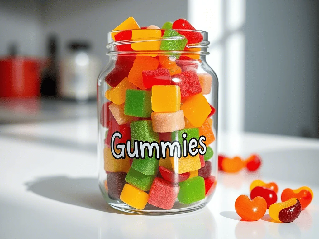 un pot de gummies colorés